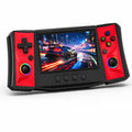 iGameConsole R50 Ultra H red retro handheld game console shown as a standalone color option with a wide display, left D-pad, right ABXY buttons, dual RGB-ring joysticks, center control buttons, and a vivid racing game screen on a clean white background.