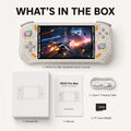 RG52 Pro Max handheld game console what’s in the box image showing the console, Type-C charging cable, manual, storage box, and 128GB TF card on a clean white background