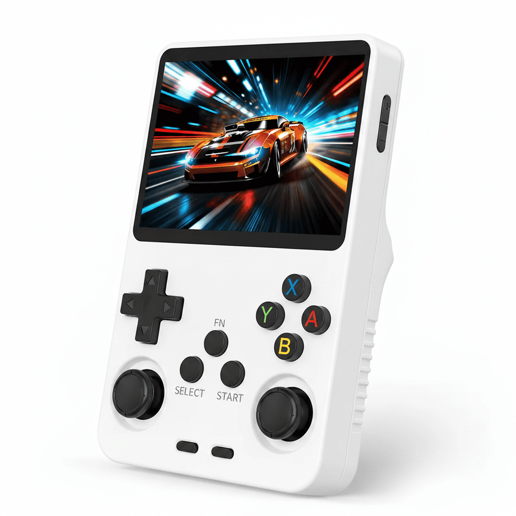 White Retro Handheld Game Console - Solid Opaque White Shell, Dual Analog Joysticks, XYAB Buttons, 3.5" Display | iGameConsole